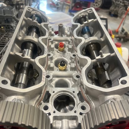 Freshly rebuilt cylinder head with valves
